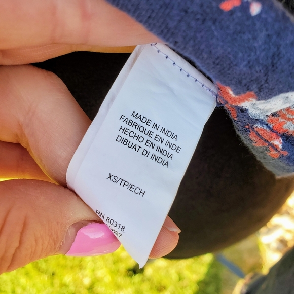 Lucky Brand Floral Blue Lace Up Tassle Tie Long Sleeve Top Women's Size XS EUC - Picture 5 of 16